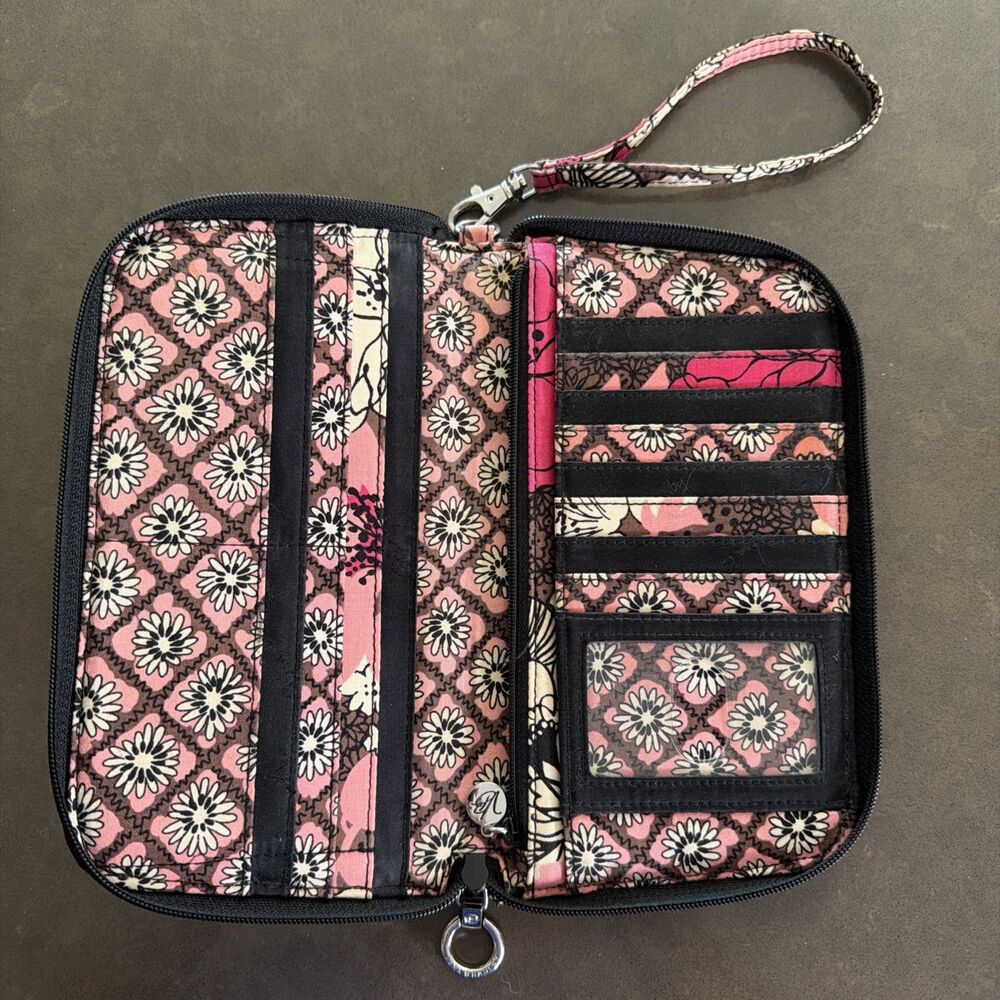 Vera Bradley Mocha Rouge Wristlet Wallet Check Book Passport Change Purse